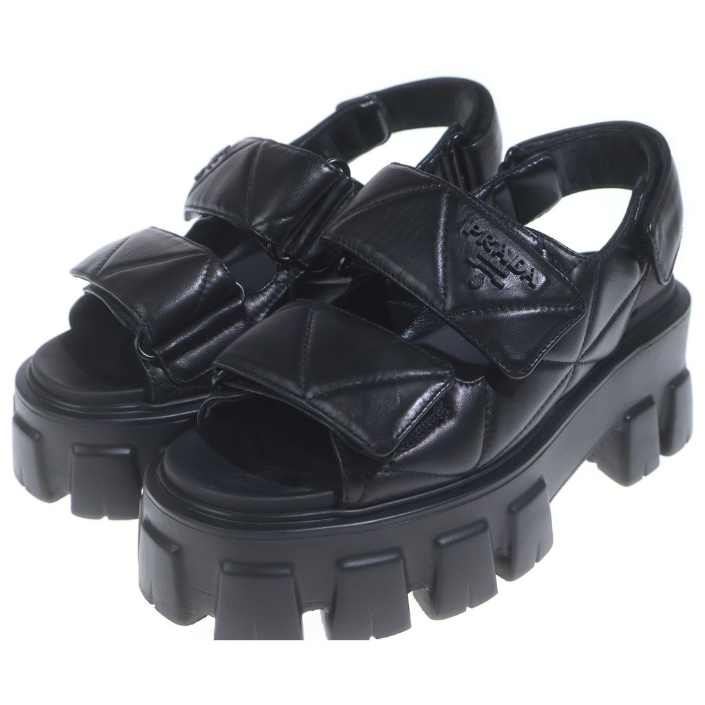 Prada Nappa Leather Logo Sandals Black — view 2