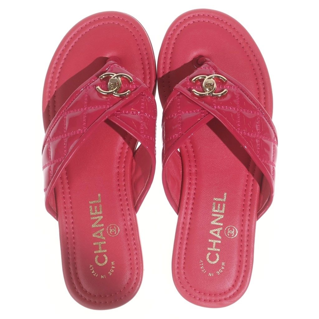 Chanel Enamel Leather Sandals Pink — view 4