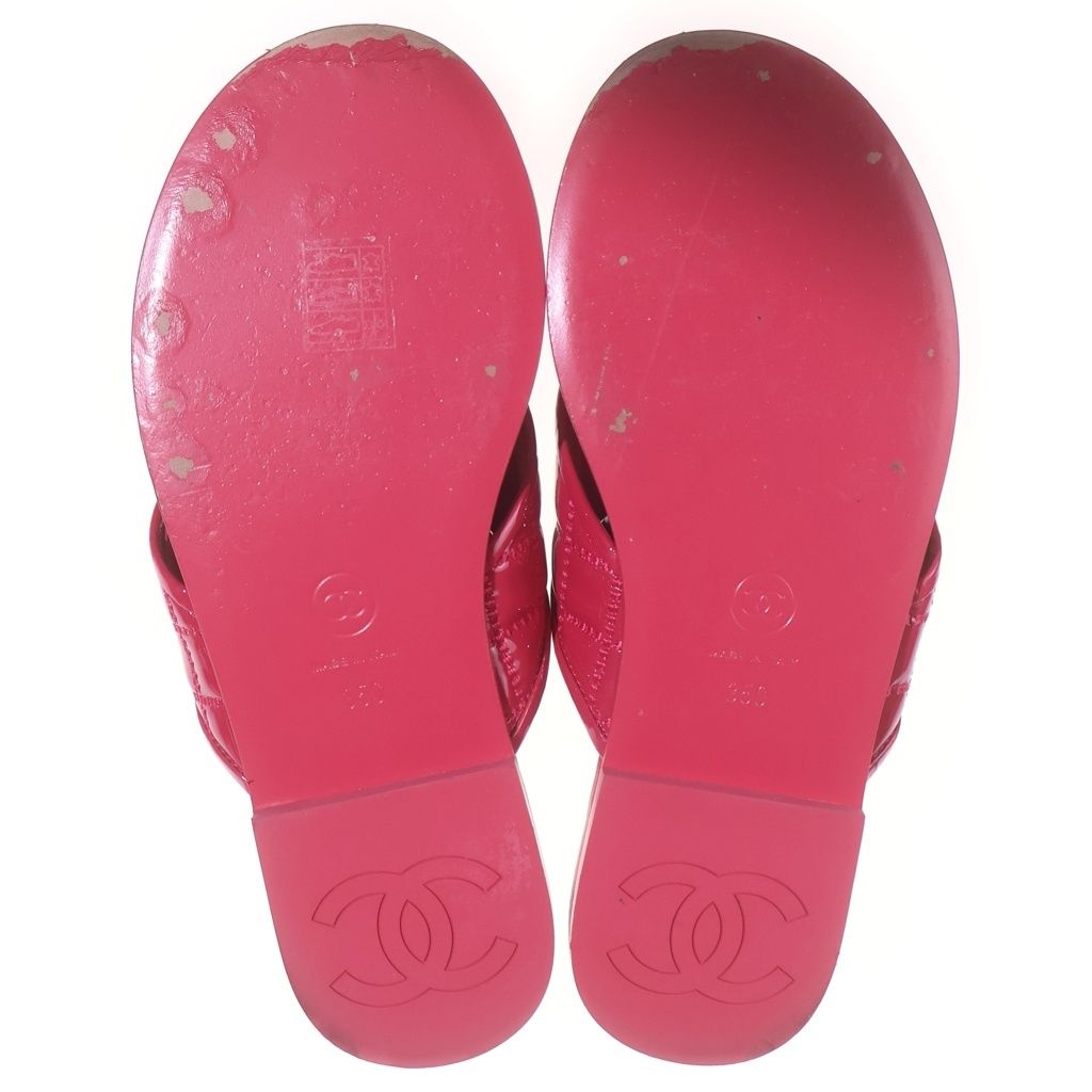 Chanel Enamel Leather Sandals Pink — view 5