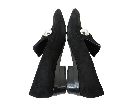 Hermes Loafers Suede Round Studded Shoes 36.5 Black — view 7