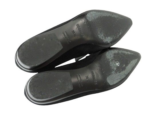 Hermes Loafers Suede Round Studded Shoes 36.5 Black — view 8