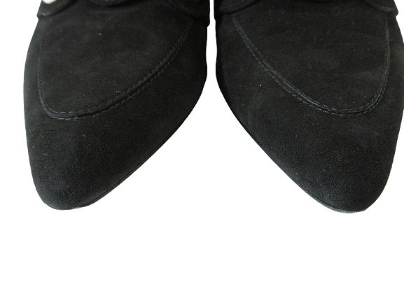 Hermes Loafers Suede Round Studded Shoes 36.5 Black — view 4
