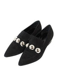 Hermes Loafers Suede Round Studded Shoes 36.5 Black