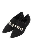 Hermes Loafers Suede Round Studded Shoes 36.5 Black