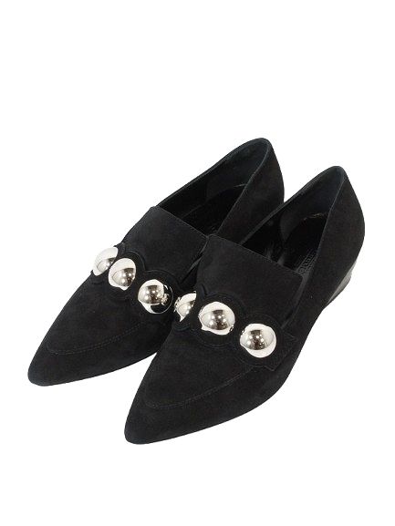 Hermes Loafers Suede Round Studded Shoes 36.5 Black