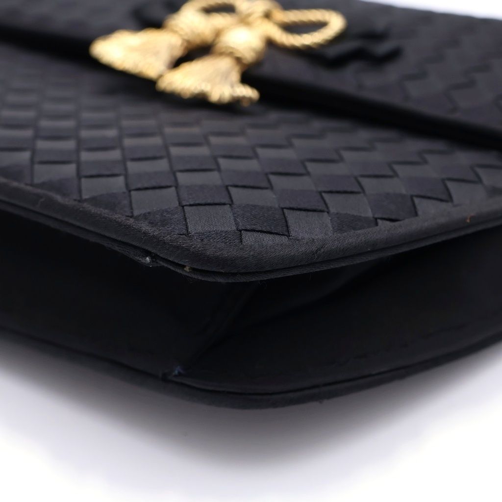 Bottega Veneta Intrecciato Ribbon Chain Shoulder Bag Black Nylon Vintage — view 5