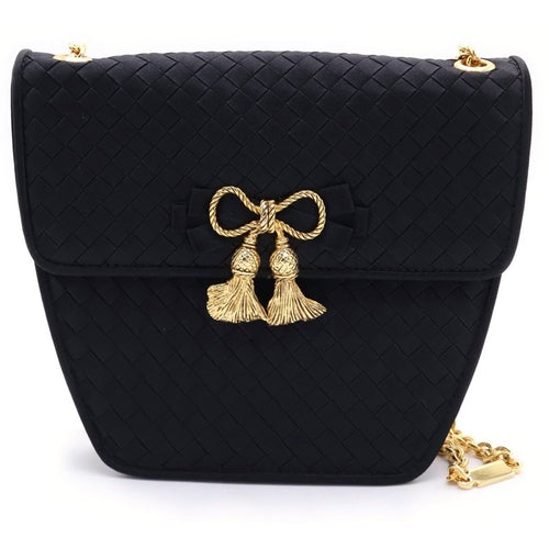 Bottega Veneta Intrecciato Ribbon Chain Shoulder Bag Black Nylon Vintage