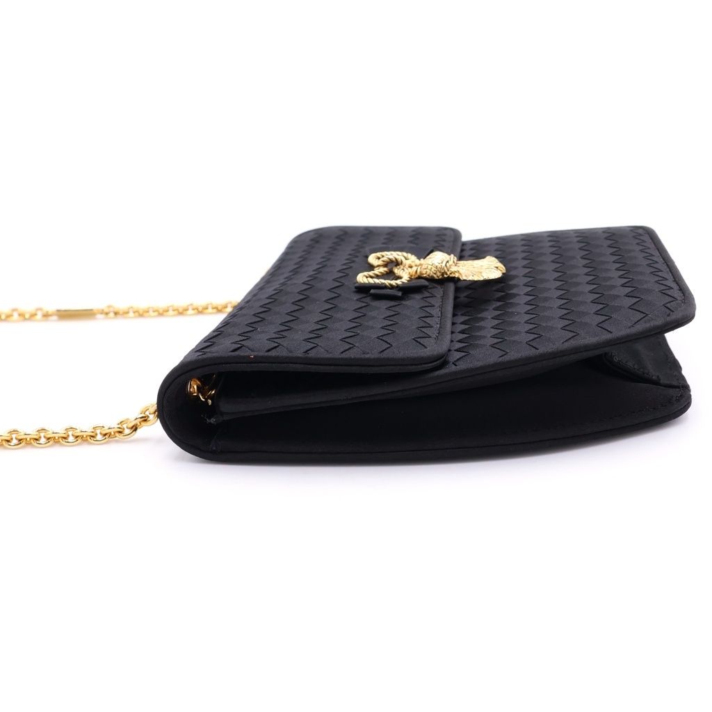 Bottega Veneta Intrecciato Ribbon Chain Shoulder Bag Black Nylon Vintage — view 3