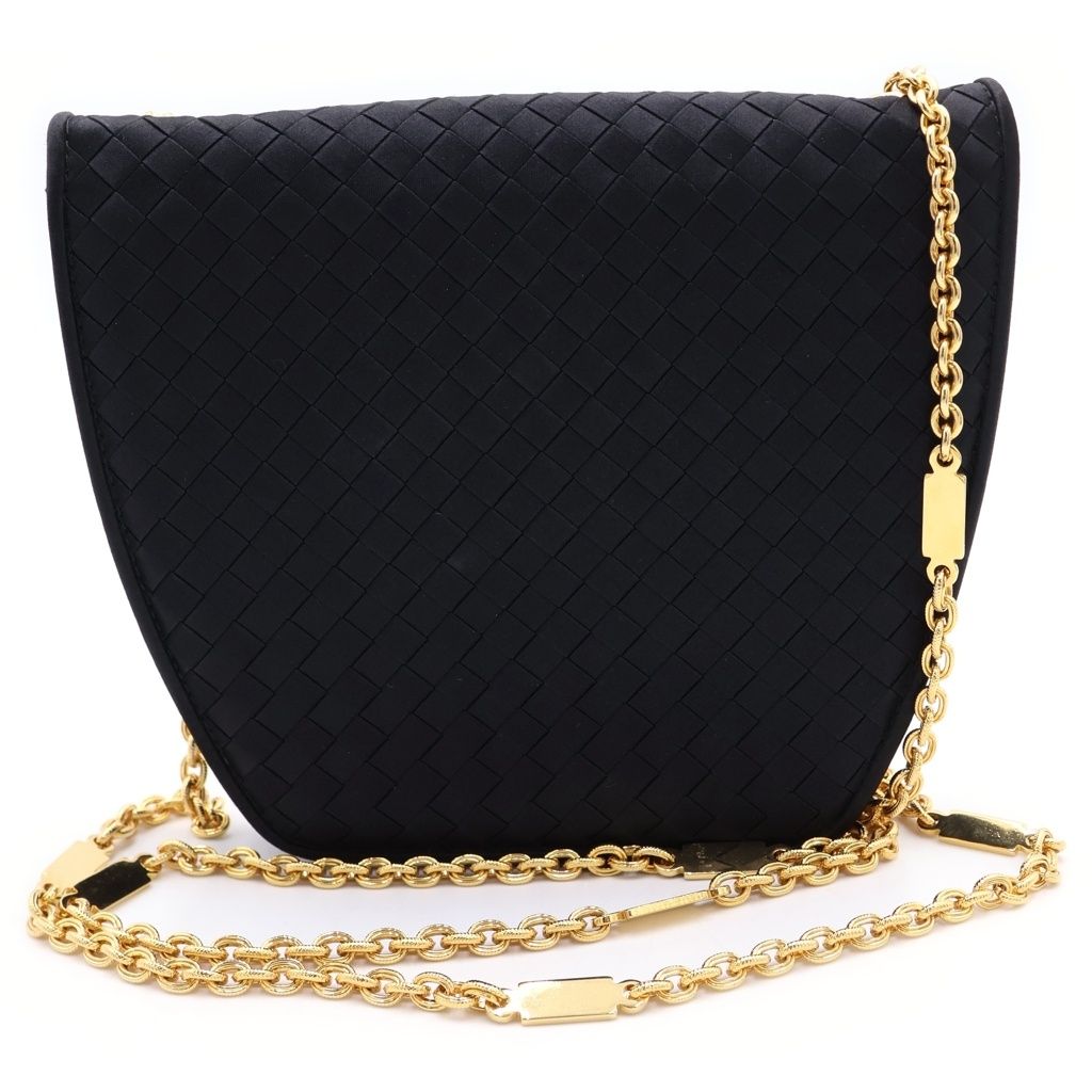 Bottega Veneta Intrecciato Ribbon Chain Shoulder Bag Black Nylon Vintage — view 2