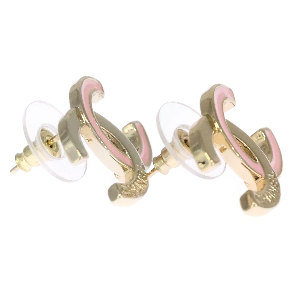 Chanel CC Logo Earrings Gold Pink — view 3