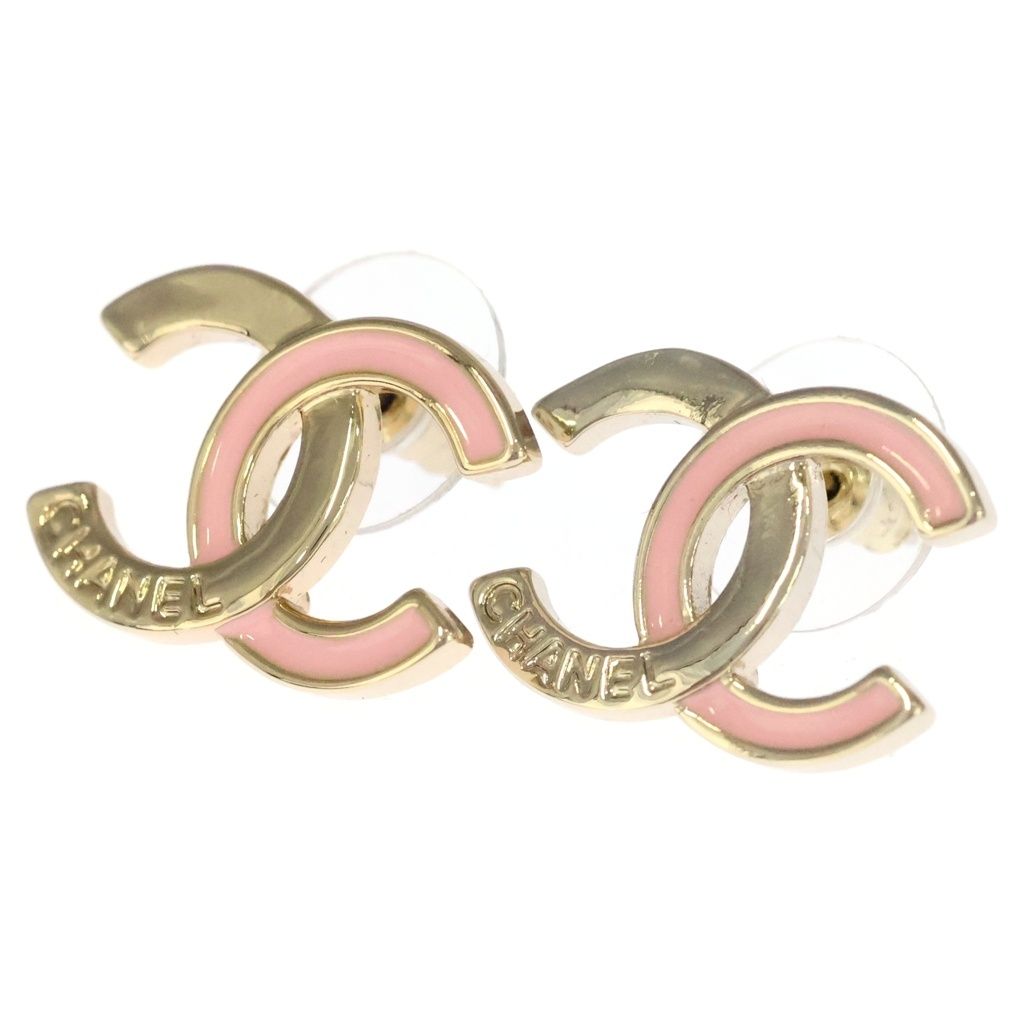 Chanel CC Logo Earrings Gold Pink