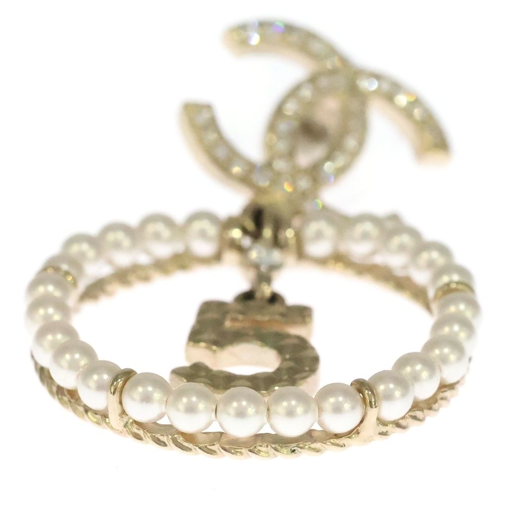 Chanel CC Logo Perfume Faux Pearl Rhinestone Earrings Gold — view 6