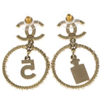 Chanel CC Logo Perfume Faux Pearl Rhinestone Earrings Gold — view 2