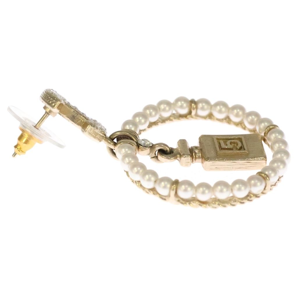 Chanel CC Logo Perfume Faux Pearl Rhinestone Earrings Gold — view 3