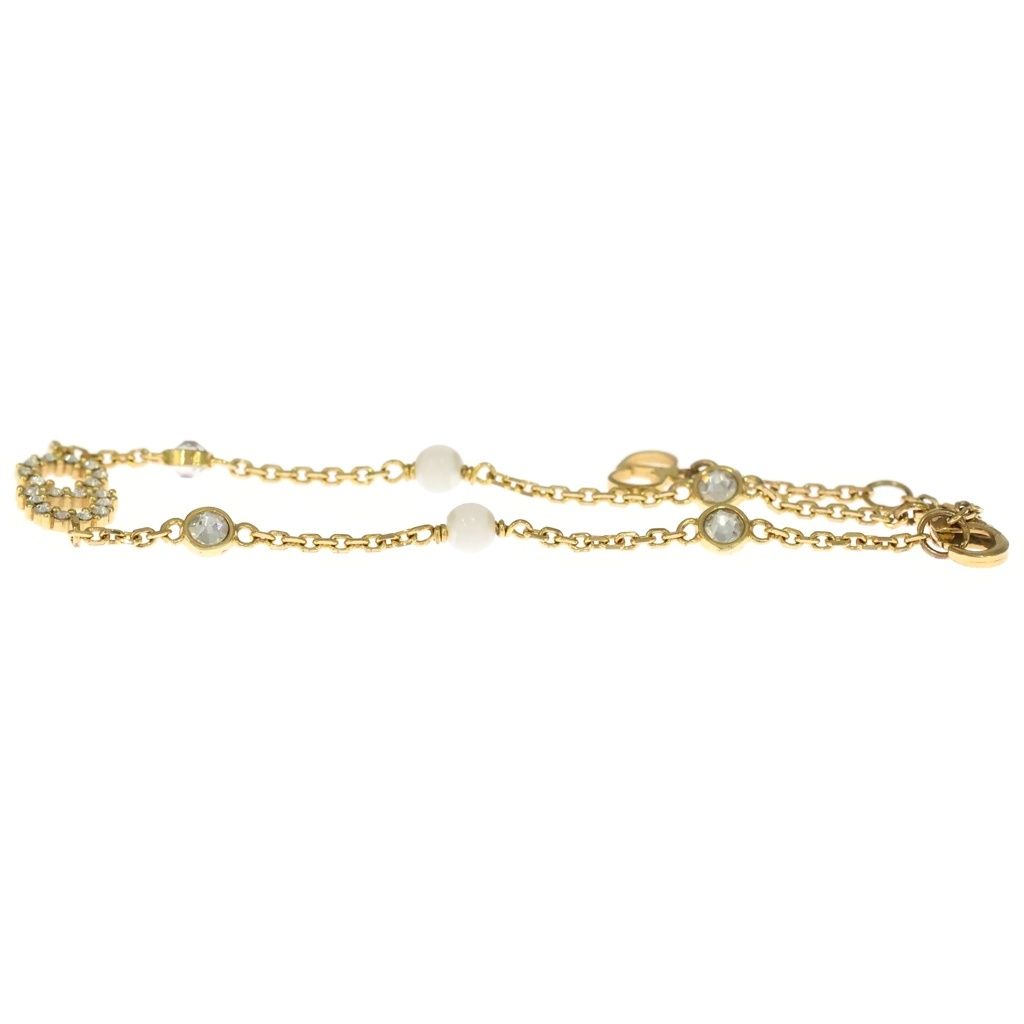 Dior CD Logo Cles Nudi Lune Rhinestone Bracelet Pearl Gold — view 4