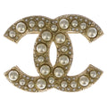Chanel CC Logo Faux Pearl Brooch Pin Badge Gold