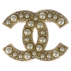 Chanel CC Logo Faux Pearl Brooch Pin Badge Gold