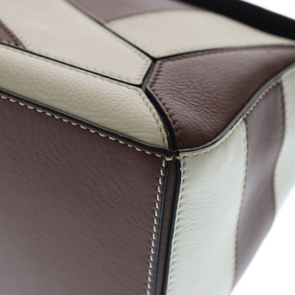 Loewe Puzzle Mini Rugby Shoulder Bag Brown White Leather Silver — view 5