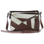 Loewe Puzzle Mini Rugby Shoulder Bag Brown White Leather Silver — view 2