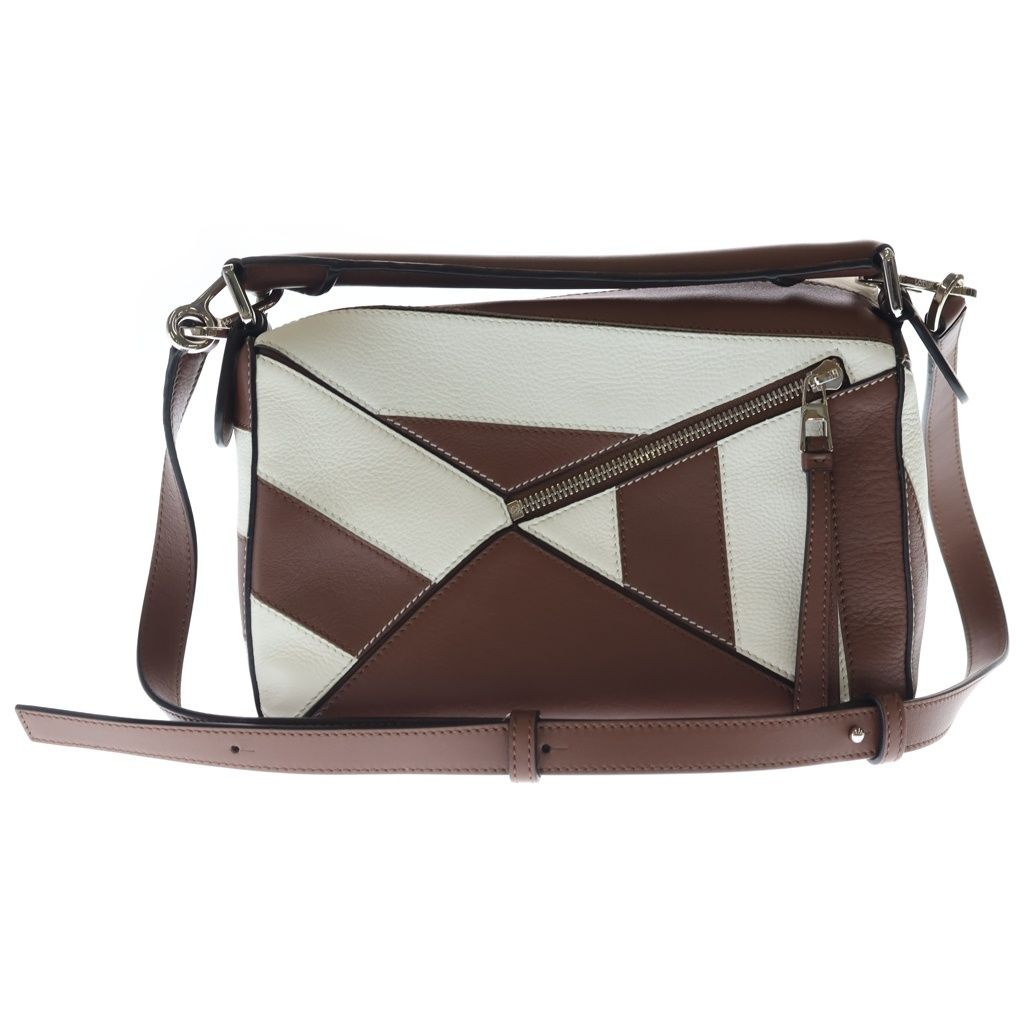 Loewe Puzzle Mini Rugby Shoulder Bag Brown White Leather Silver — view 2