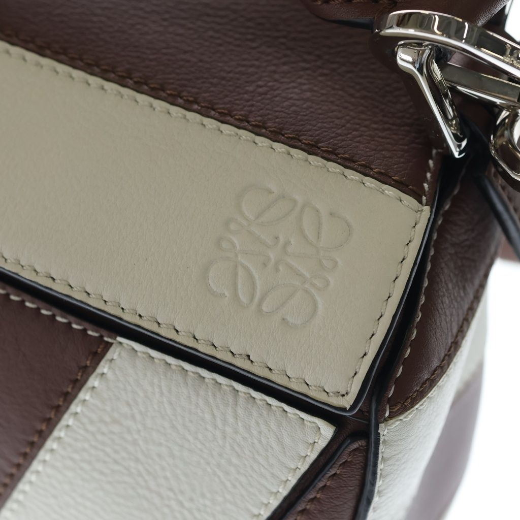 Loewe Puzzle Mini Rugby Shoulder Bag Brown White Leather Silver — view 7