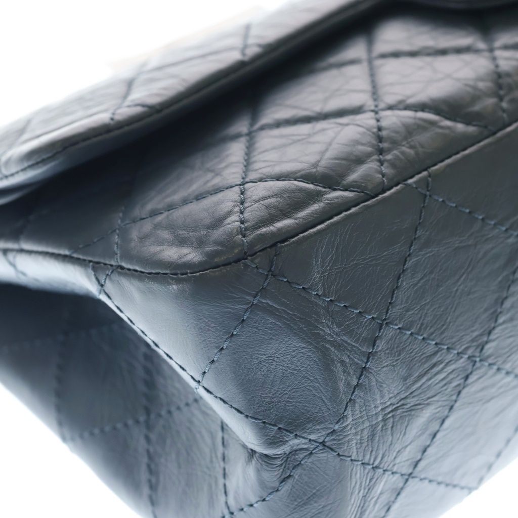 Chanel Quilted 2.55 Double Flap Chain Shoulder Bag Smoki Blue Leather Silver — view 6