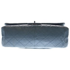 Chanel Quilted 2.55 Double Flap Chain Shoulder Bag Smoki Blue Leather Silver — view 4