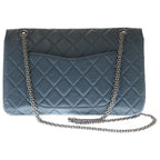 Chanel Quilted 2.55 Double Flap Chain Shoulder Bag Smoki Blue Leather Silver — view 2