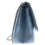 Chanel Quilted 2.55 Double Flap Chain Shoulder Bag Smoki Blue Leather Silver — view 3