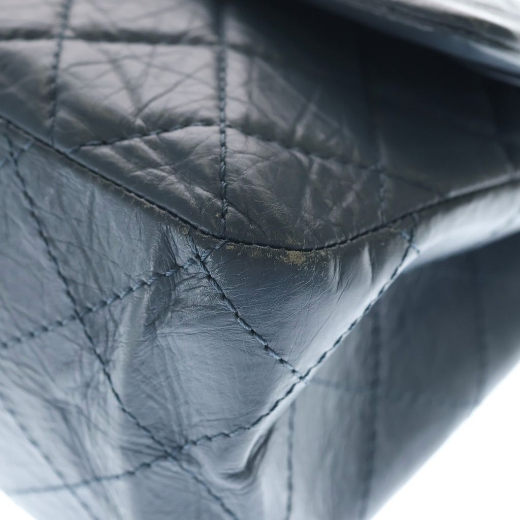 Chanel Quilted 2.55 Double Flap Chain Shoulder Bag Smoki Blue Leather Silver — view 5