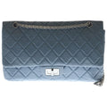Chanel Quilted 2.55 Double Flap Chain Shoulder Bag Smoki Blue Leather Silver
