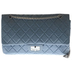Chanel Quilted 2.55 Double Flap Chain Shoulder Bag Smoki Blue Leather Silver
