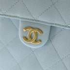 Chanel 25 Small Shoulder Bag Chain Light Blue Caviar Leather Gold — view 7