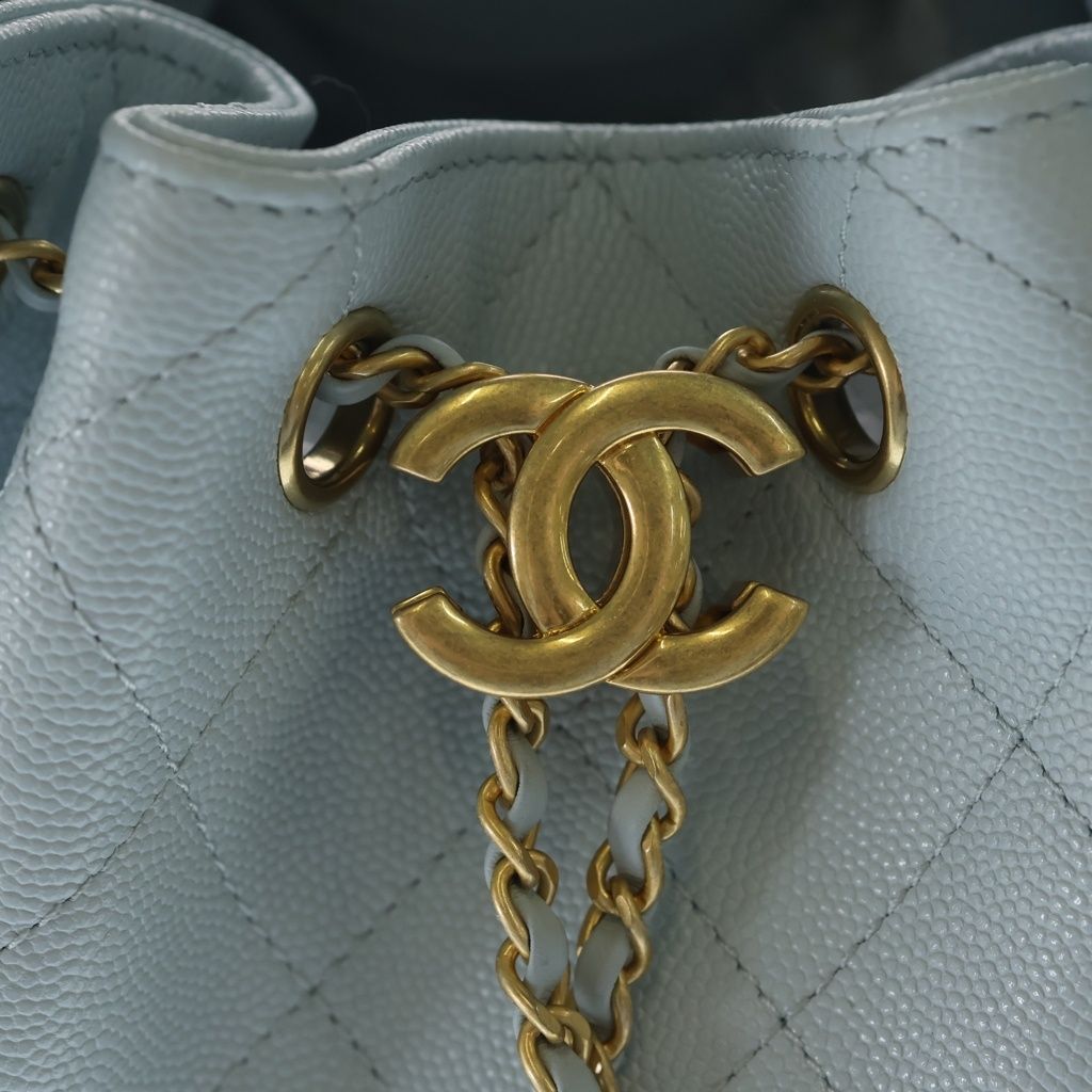 Chanel 25 Small Shoulder Bag Chain Light Blue Caviar Leather Gold — view 6