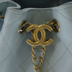 Chanel 25 Small Shoulder Bag Chain Light Blue Caviar Leather Gold — view 6