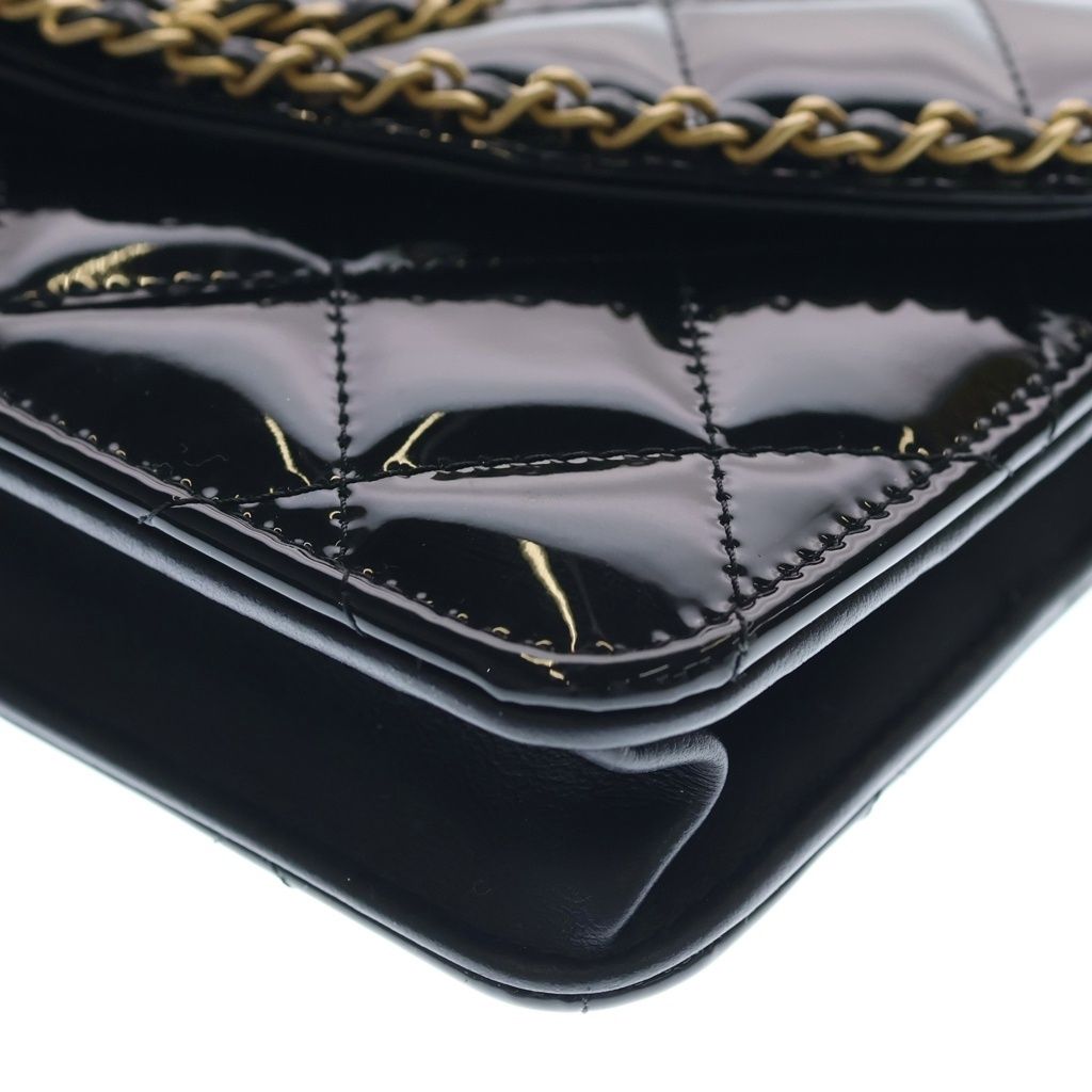 Chanel Quilted Patent Heart Chain Mini Shoulder Bag Black Gold — view 5
