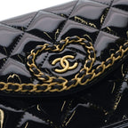Chanel Quilted Patent Heart Chain Mini Shoulder Bag Black Gold — view 6
