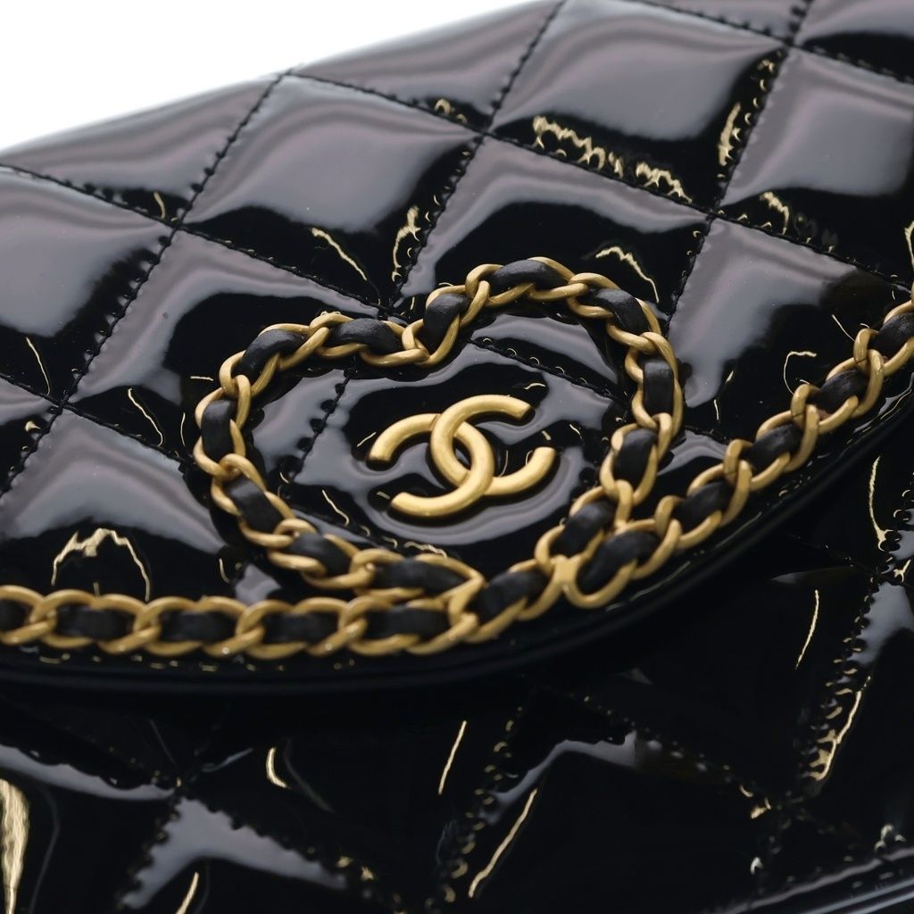 Chanel Quilted Patent Heart Chain Mini Shoulder Bag Black Gold — view 6