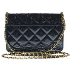 Chanel Quilted Patent Heart Chain Mini Shoulder Bag Black Gold — view 2