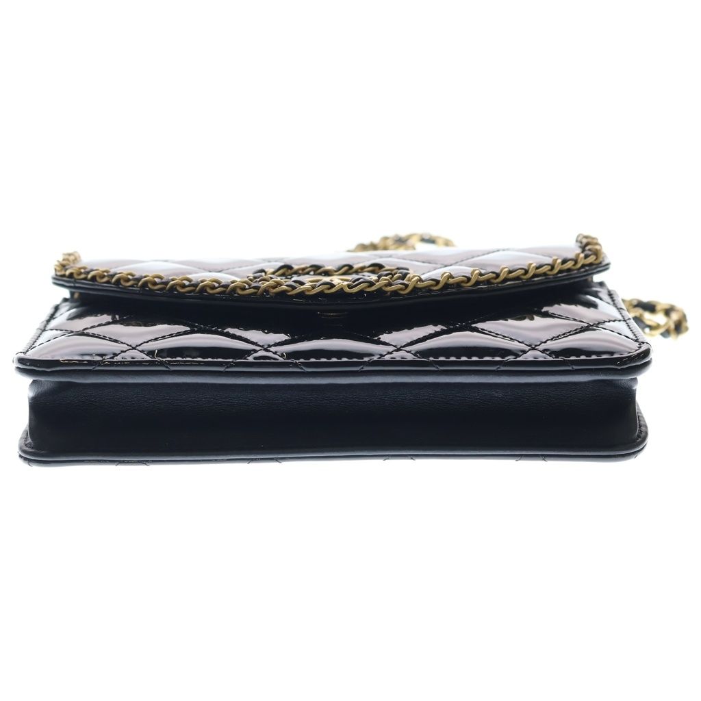 Chanel Quilted Patent Heart Chain Mini Shoulder Bag Black Gold — view 4