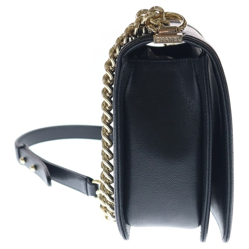 Chanel Boy Chain Shoulder Bag Large Black Caviar Leather Gold — view 3