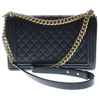 Chanel Boy Chain Shoulder Bag Large Black Caviar Leather Gold — view 2
