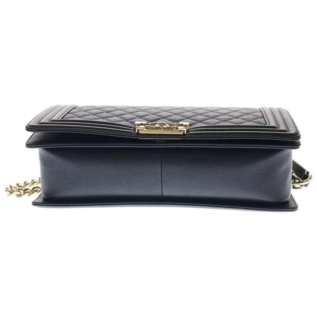 Chanel Boy Chain Shoulder Bag Large Black Caviar Leather Gold — view 4