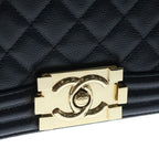 Chanel Boy Chain Shoulder Bag Large Black Caviar Leather Gold — view 6