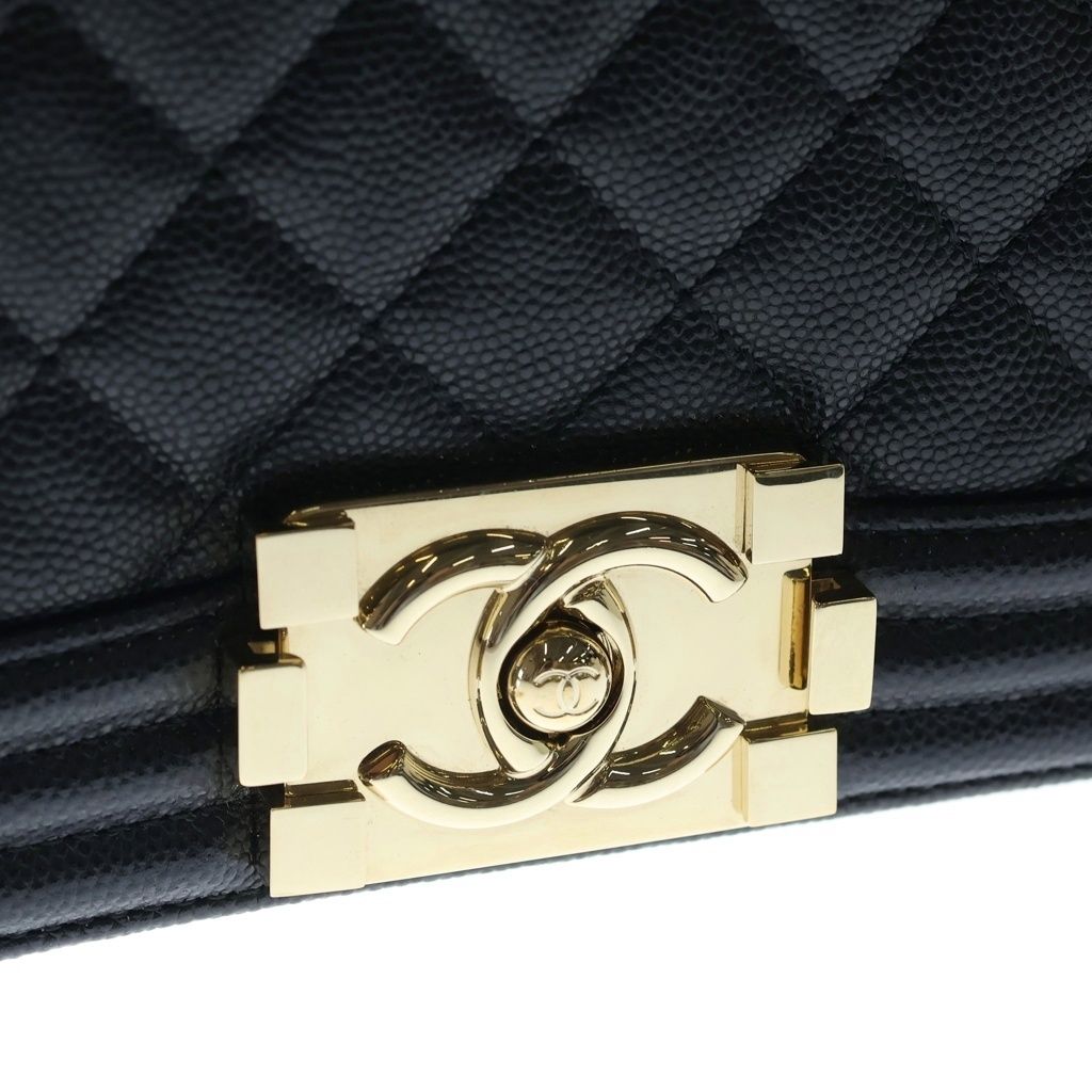 Chanel Boy Chain Shoulder Bag Large Black Caviar Leather Gold — view 6