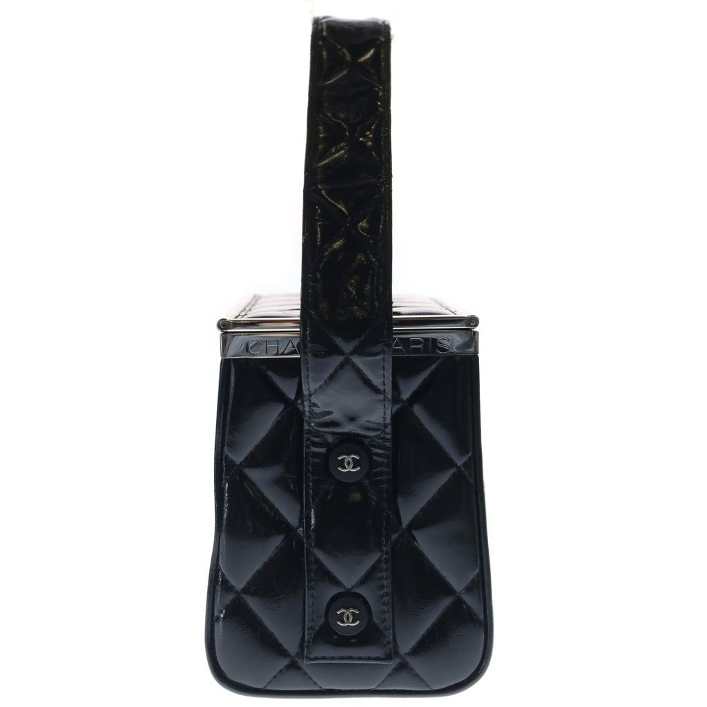 Chanel Quilted Double Door Vanity Bag Handbag Black Patent Silver — view 3