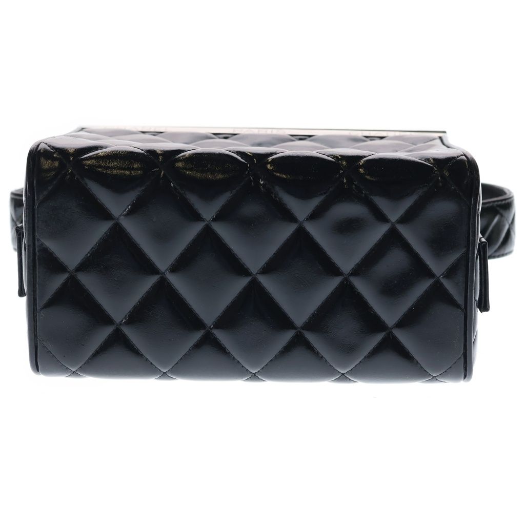 Chanel Quilted Double Door Vanity Bag Handbag Black Patent Silver — view 4