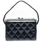 Chanel Quilted Double Door Vanity Bag Handbag Black Patent Silver