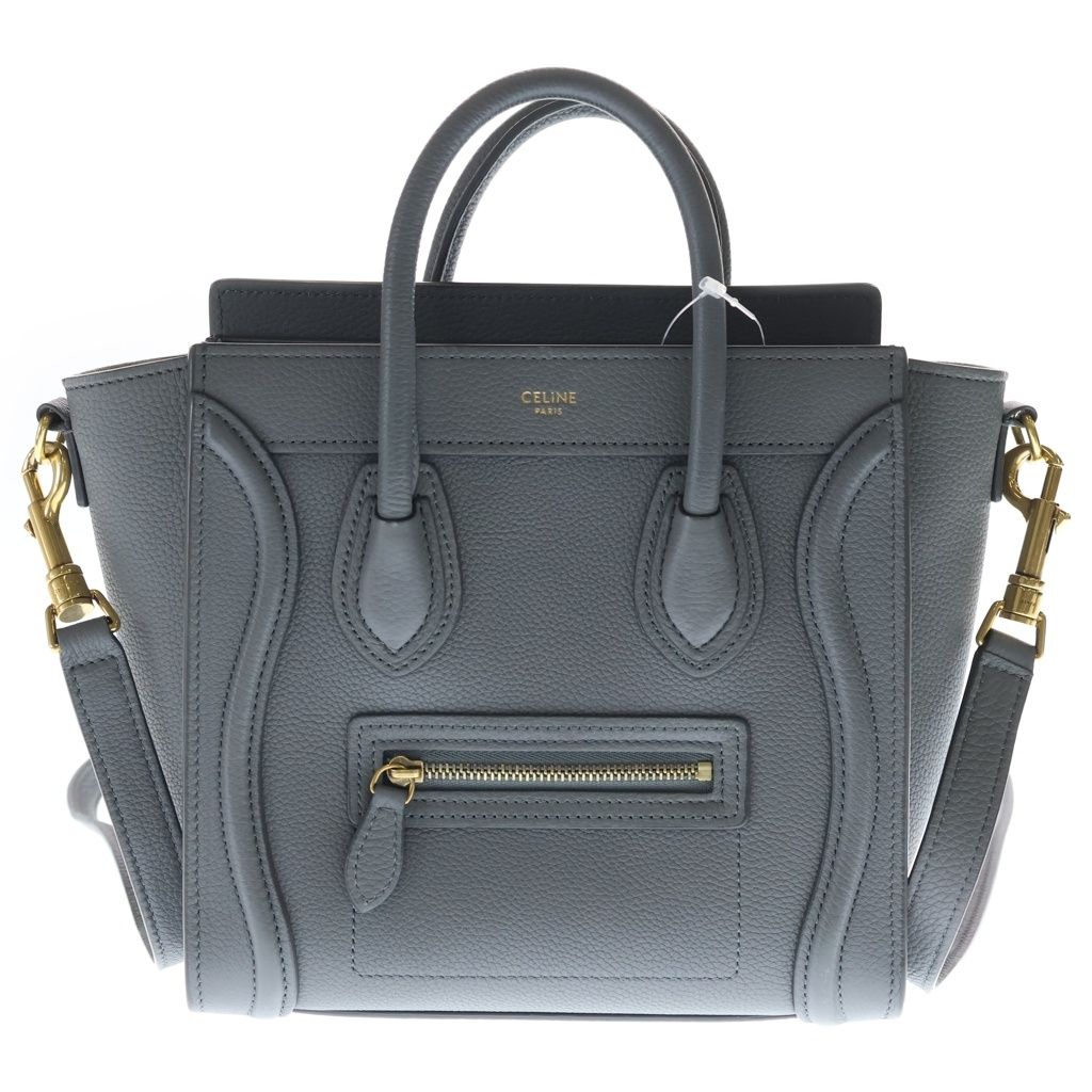 Celine Luggage Nano 2-Way Shoulder Bag Gray Leather Gold