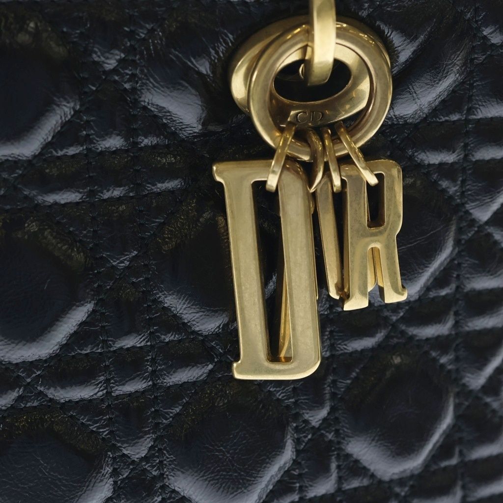 Dior Lady Cannage Shoulder Bag 2-Way Quilted Leather Gold Black — view 6